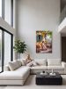 Hand-Painted Italian Riviera Sunlit Patio on Linen Art | Oil And Acrylic Painting in Paintings by Dynasty Artisan. Item made of linen works with contemporary & eclectic & maximalism style