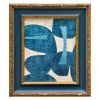 Contemporary Blue Paper Collage in Vintage Frame | Paintings by Suzanne Nicoll Studio. Item made of wood & paper compatible with mid century modern style