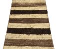 Vintage Gabbeh Tribal Rug in Beige and Brown Stripes | Area Rug in Rugs by Rug and Kilim