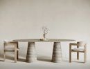 Italian Silver Travertine Oval Table - Oval Shape Table | Dining Table in Tables by TigerWoodAtelier. Item made of marble compatible with minimalism and contemporary style