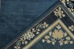 Vintage Chinese Deco style runner in Deep Blue, Off white | Area Rug in Rugs by Rug and Kilim