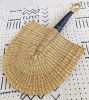 Natural Woven wall Hand Fan Black Leather Handle | Decorative Objects by Reflektion Design