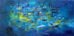 Blue Bayou Acrylic Abstract | Oil And Acrylic Painting in Paintings by Strokes by Red - Red (Linda Harrison). Item made of canvas