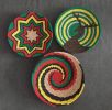 Set of 3 Orange, Green and Yellow Wall Plates | Decorative Plate in Decorative Objects by Sarmal Design. Item composed of bamboo and cotton in boho or mid century modern style