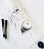 Wood Framed Black Ink Apple Drawing | Oil And Acrylic Painting in Paintings by NAMYOONSOOART. Item made of paper with synthetic