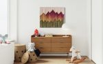 SIERRA PINK Dyed Wall Tapestry Mountain Landscape | Macrame Wall Hanging in Wall Hangings by Wallflowers Hanging Art. Item composed of oak wood & fiber compatible with boho and country & farmhouse style