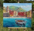 "Cinque Terre. Italian Riviera" original palette knife oil | Oil And Acrylic Painting in Paintings by OXYPOINT. Item made of wood with canvas works with contemporary & mediterranean style