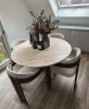 Round Travertine Dining Table - Custom Round Kitchen Table | Tables by TigerWoodAtelier. Item made of metal & marble compatible with minimalism and mid century modern style