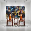 Ming Style Marble & Burl Southern Official Hat Armchair Trio | Chairs by Dynasty Artisan. Item made of wood works with contemporary & eclectic & maximalism style