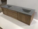 Aldrich Floating Vanity Base with Concrete Top | Countertop in Furniture by Wood and Stone Designs. Item made of walnut & concrete