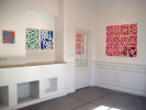 "Blue Cheer" Moroccan interlocking pattern in white and royal blue. Augustus Owsley Stanley III-inspired title | Oil And Acrylic Painting in Paintings by Margaret Lanzetta. Item made of wood with synthetic