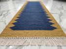 Handwoven Gold/Blue Wool Stair Runner | Runner Rug in Rugs by Evergreen Carpets. Item made of wool works with boho & minimalism style