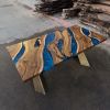 Blue Ocean Epoxy Dining Table | Live Edge Handmade Table | Tables by Tinella Collection. Item made of oak wood compatible with minimalism and art deco style