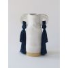 Handmade Ceramic Vase #606 in White Glaze with Blue Fringe | Vases & Vessels by Karen Gayle Tinney. Item composed of cotton & ceramic compatible with boho and coastal style