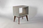 Concrete Cube & Long Solid Wood Legs End Table | Tables by Curly Woods. Item composed of maple wood and concrete in mid century modern or modern style