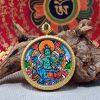 Handcrafted Green Tara Thangka Mineral Art Pendant | Ornament in Decorative Objects by Dynasty Artisan. Item composed of metal in contemporary or eclectic & maximalism style