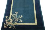 Vintage Chinese Deco style rug in Deep Blue, Gold Border | Area Rug in Rugs by Rug and Kilimarea