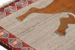 Vintage Gabbeh Persian Runner Rug in Gray with Lion | Area Rug in Rugs by Rug and Kilim