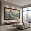 Hand-Painted Blue Green Landscape Song Dynasty Silk Art II | Oil And Acrylic Painting in Paintings by Dynasty Artisan. Item made of wood with fabric works with contemporary & eclectic & maximalism style