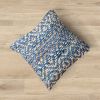 Set of 2-Handwoven Jute/leather Cushion-Natural/Blue | Pillows by Selligram. Item composed of cotton in mid century modern or japandi style