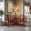 Royal Crimson Flamewood Ming Horseshoe Chair Trio Set | Armchair in Chairs by Dynasty Artisan. Item made of wood works with contemporary & eclectic & maximalism style