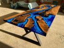 Made to Order Walnut Wood Ocean Sea Epoxy Dining Table | Tables by LuxuryEpoxyFurniture. Item composed of wood & synthetic