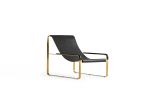 Set Chaise Longue and Footstool, Brass Steel & Black Leather | Chairs by Jover + Valls