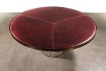 Modern Upholstered Table with Metallic Carved Base | Dining Table in Tables by Costantini Design. Item made of wood with fabric works with contemporary & modern style