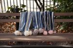 indigo stripe pom pom throw/oatmeal | Apparel in Apparel & Accessories by Charlie Sprout. Item made of fabric