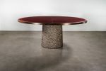 Modern Upholstered Table with Metallic Carved Base | Dining Table in Tables by Costantini Design. Item made of wood with fabric works with contemporary & modern style