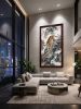 Hand-Painted Silk Tiger Mountain Landscape Wall Art | Oil And Acrylic Painting in Paintings by Dynasty Artisan. Item composed of wood and fabric in contemporary or eclectic & maximalism style