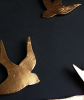 We Fly together set of 3 Gold Swallows Porcelain Wall Art | Sculptures by Elizabeth Prince Ceramics. Item made of ceramic