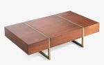 Famed Dark Oak Veneer and Brass Coffee Table with Drawers | Tables by LAGU. Item made of oak wood with brass works with minimalism & contemporary style