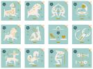 Celestial Zodiac Series – Aqua & Gold Edition | Prints by Kirsten Ulve. Item composed of paper in minimalism or mid century modern style