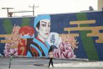 Japanese Kabuki Boy Mural: Exterior Brick | Street Murals by JUURI | Yuzo Sushi Tapas in Oklahoma City. Item composed of synthetic