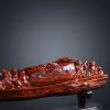 Crimson-Gold Wood Five Children Feng Shui Carving Sculpture | Sculptures by Dynasty Artisan. Item made of wood works with contemporary & eclectic & maximalism style