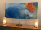 Sunset Blues Oil Abstract | Oil And Acrylic Painting in Paintings by Strokes by Red - Red (Linda Harrison). Item composed of canvas