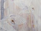Out of this World is a large white oil painting with owls | Oil And Acrylic Painting in Paintings by Gill Bustamante. Item made of canvas works with contemporary & country & farmhouse style