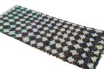 Vintage Moroccan Runner Rug in Brown, White & Blue Diamond | Area Rug in Rugs by Rug and Kilim