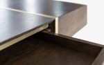 Famed Oak Veneer and Antique Brass Coffee Table with Drawer | Tables by LAGU. Item made of oak wood with brass works with modern style