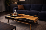 Black Acacia Live Edge Coffee Table with Black Epoxy – Moder | Tables by DapperwoodSF. Item made of wood works with mid century modern & contemporary style