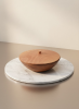 Closed‑Form Pearwood Lidded Vessel – Hand‑Turned | Decorative Bowl in Decorative Objects by Holzkunst Samuel Meisinger. Item composed of wood in minimalism or art deco style