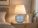 Hand-Blown Glass Table Lamp with Linen Shade | Lamps by SVITANOK by Artem Zakharchenko. Item composed of linen and glass in boho or minimalism style