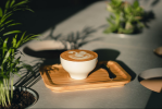 JADE barista coffee cups thick porcelain on a cork plate, espresso, coffee, cappuccino and grand latte cup. | Drinkware by Maarten Baptist. Item made of ceramic