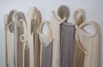 48" Ceramic Wall Sculpture with Cotton Fringe | Macrame Wall Hanging in Wall Hangings by Karen Gayle Tinney. Item composed of cotton & ceramic