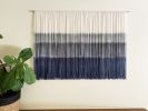 SEA STORM Blue Grey Ombré Textile Wall Hanging | Macrame Wall Hanging in Wall Hangings by Wallflowers Hanging Art. Item made of oak wood & wool compatible with boho and mid century modern style