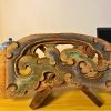 1920s Chinoiserie Carved Wood Fragment — Polychrome Architec | Sculptures by Loom&Drift. Item made of wood compatible with country & farmhouse and art deco style