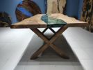 Live Edge Green Epoxy Resin Dining Table | Conference Table in Tables by LuxuryEpoxyFurniture. Item made of walnut