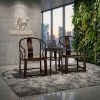 Legacy Imperial Horseshoe Armchair Trio with Zen Deer Relief | Chairs by Dynasty Artisan. Item composed of wood in contemporary or eclectic & maximalism style