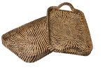 Handmade Rectangular Brown & Natural Tray with Handles | Serving Tray in Serveware by Amara